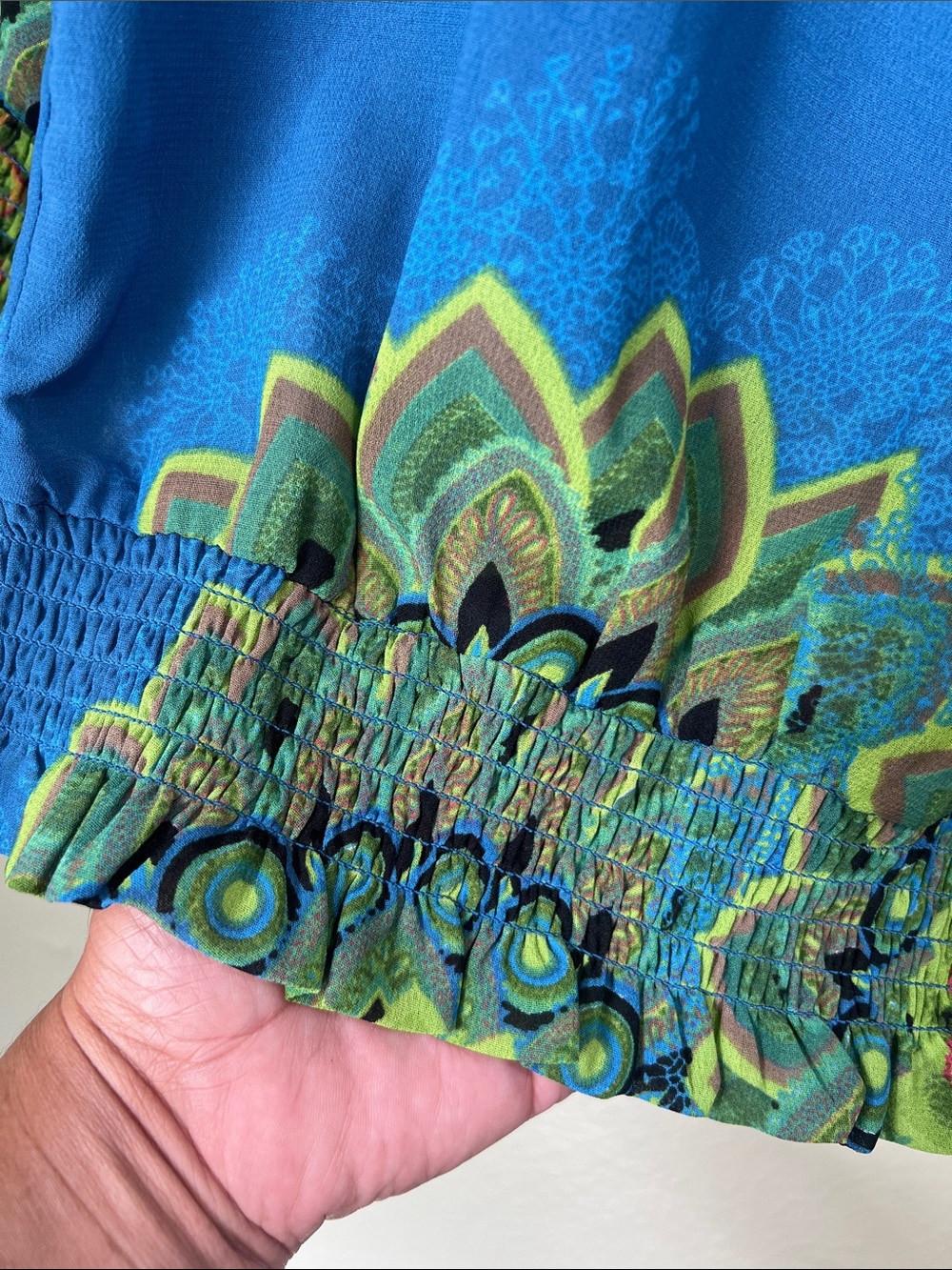 Desigual Turquoise Blue Multicolor Medallion V-Neck Blouse - Picture 5 of 8